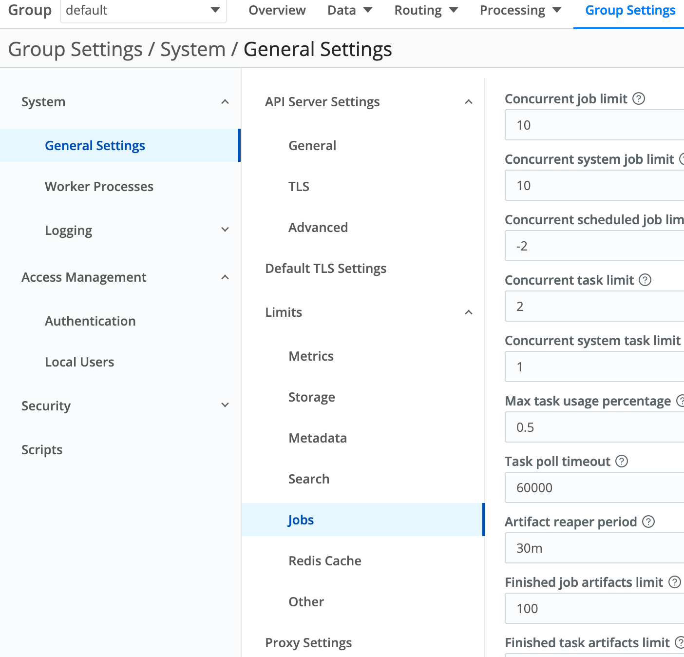 Job Limits settings
