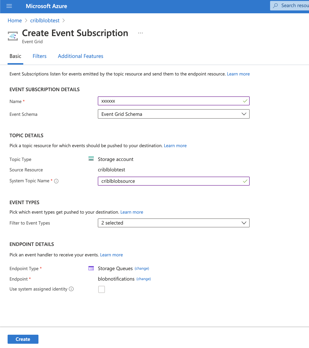 Creating the subscription