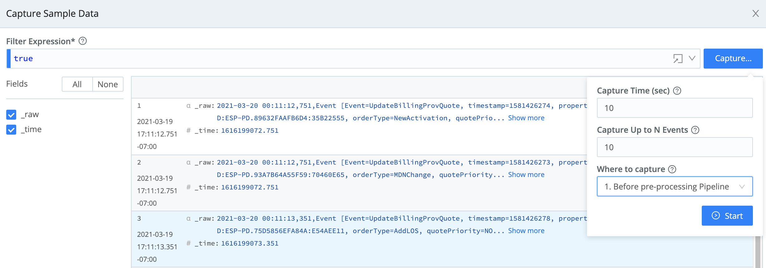 Example captured data