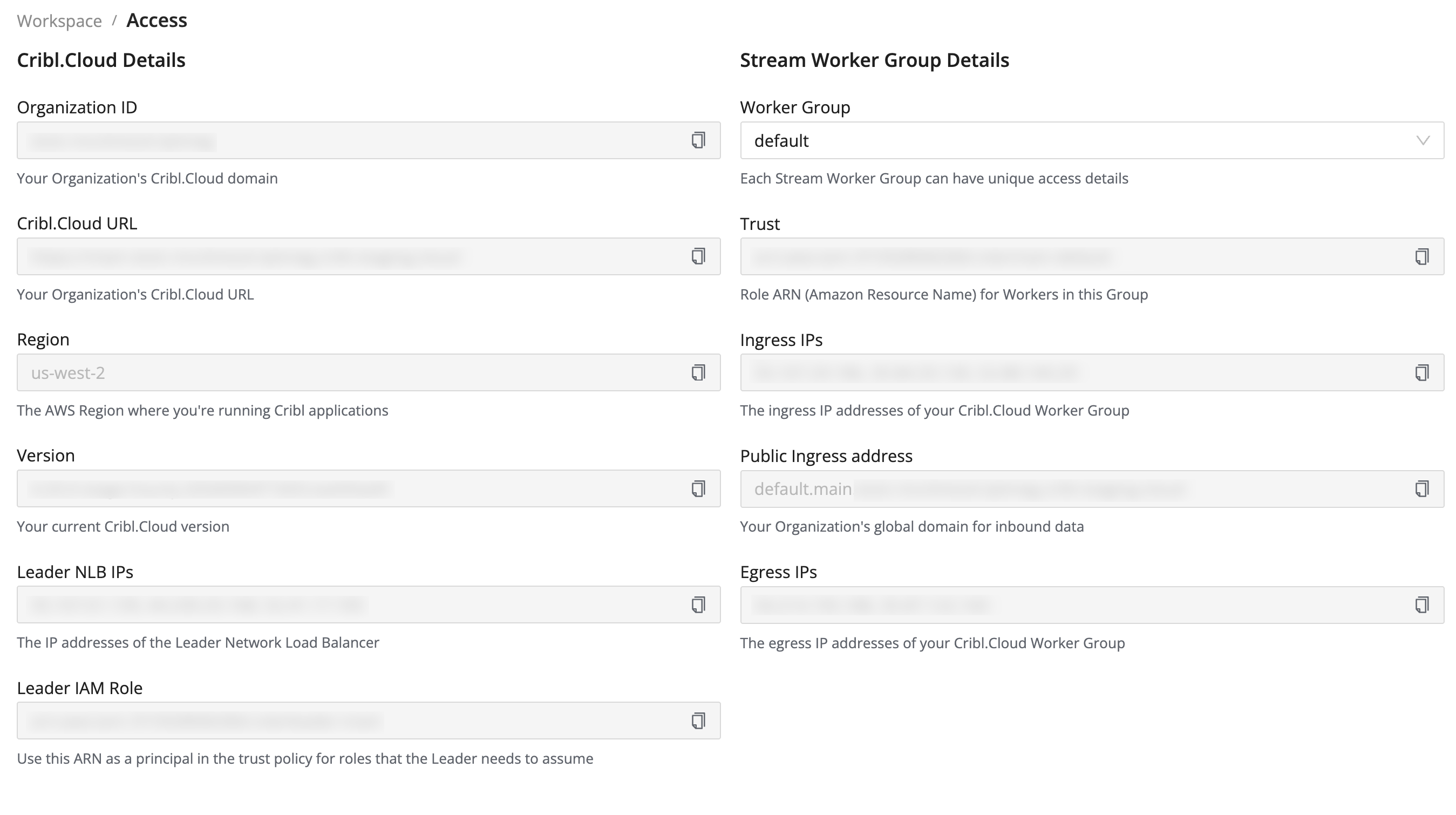 Access Details modal for a provisioned Group