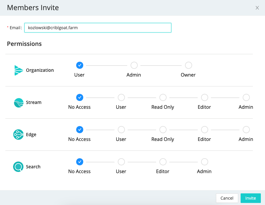 Invite User modal