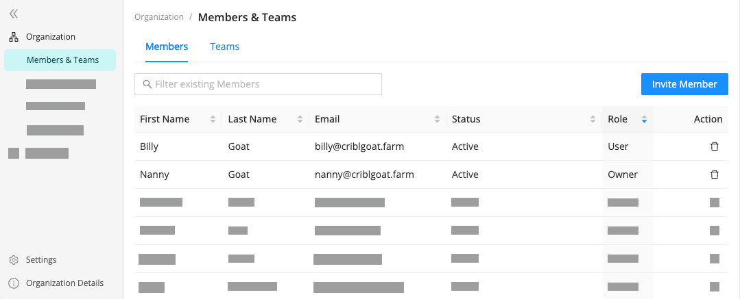 Members page in Cribl.Cloud