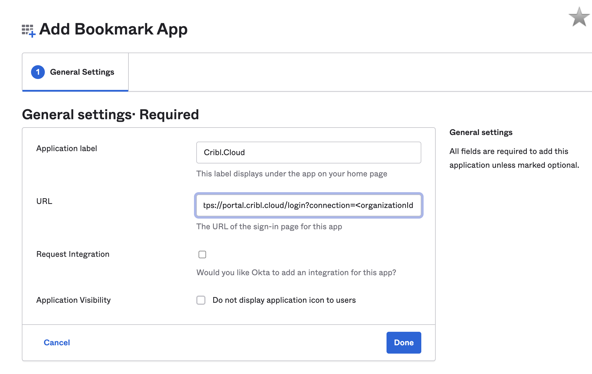 Creating a bookmark app in Okta