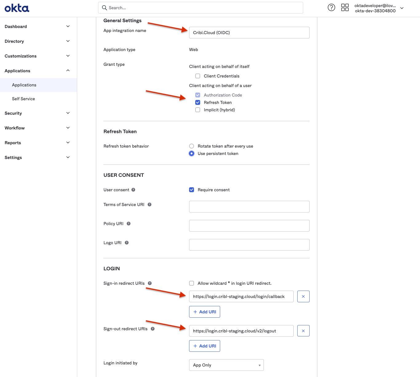 App integration name and URIs
