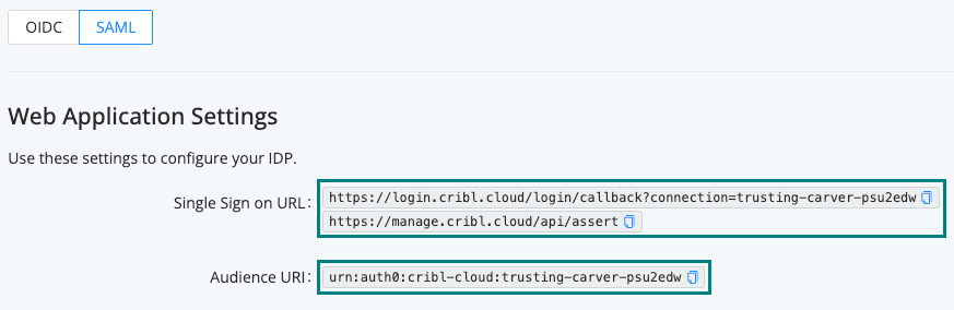 SSO information for configuring SAML integration