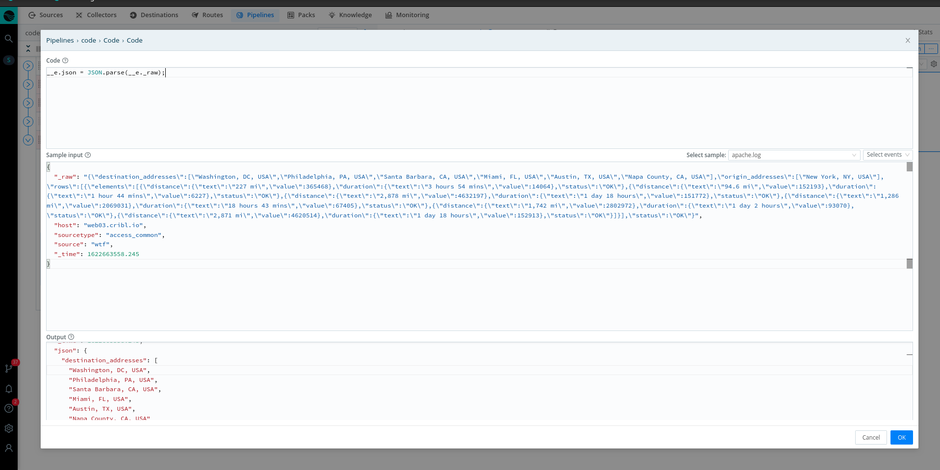 Previewing a Code Function’s transformation of an event