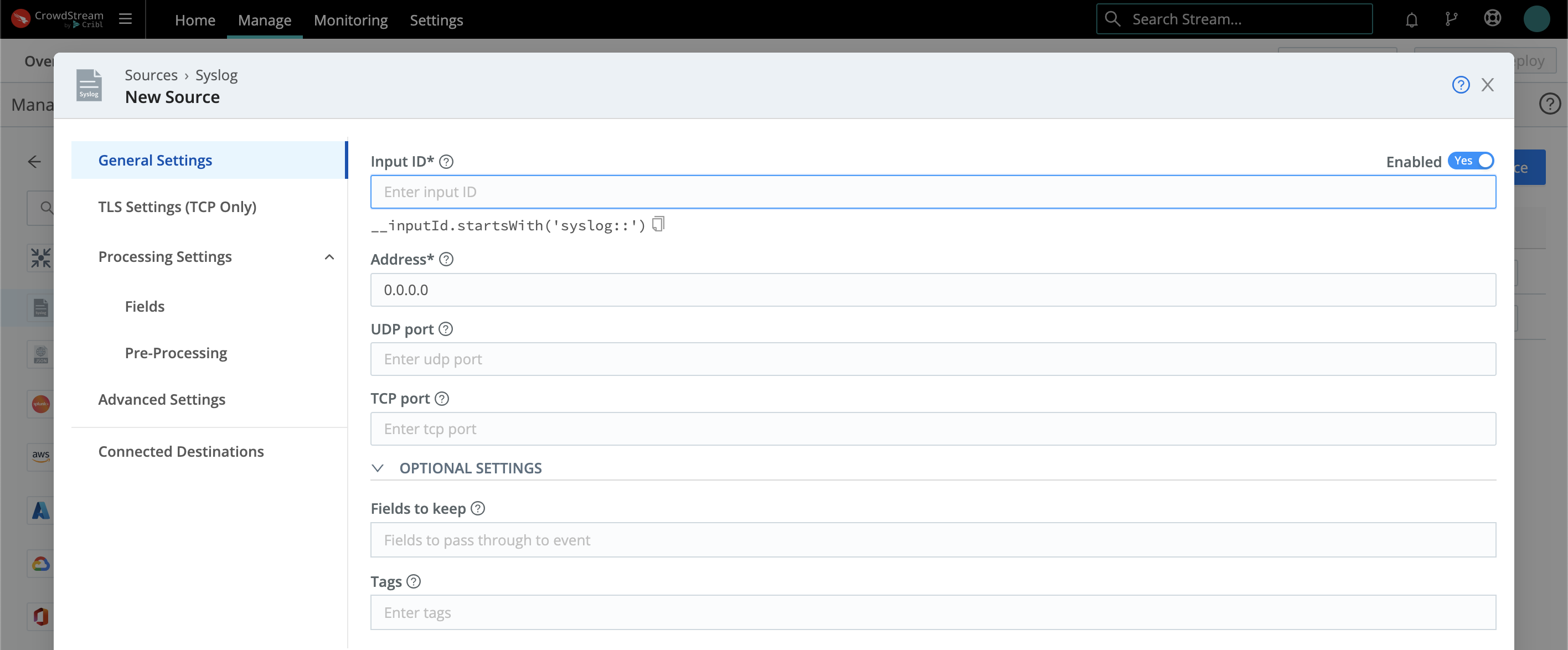 Syslog config modal