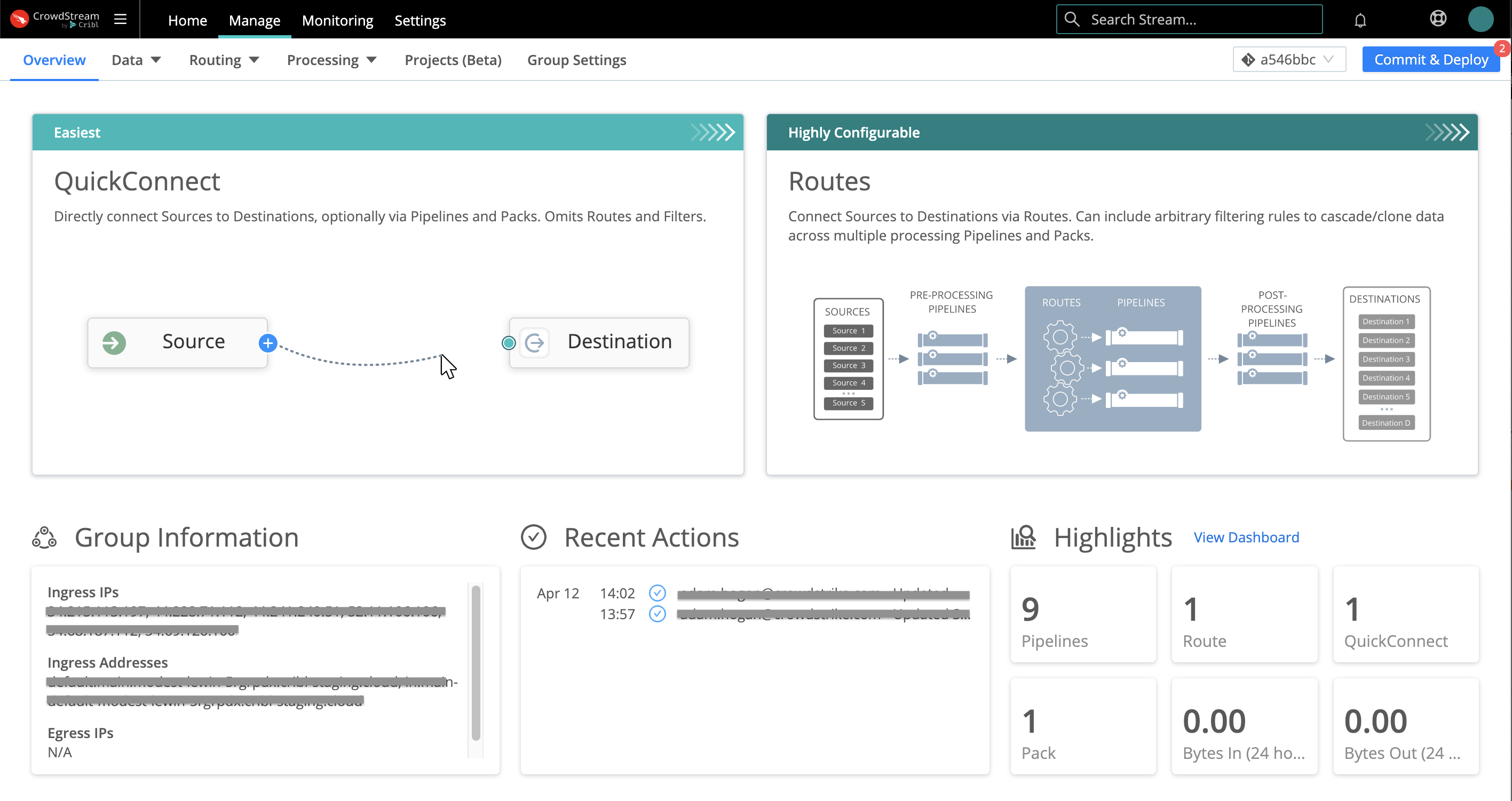 Group Overview page