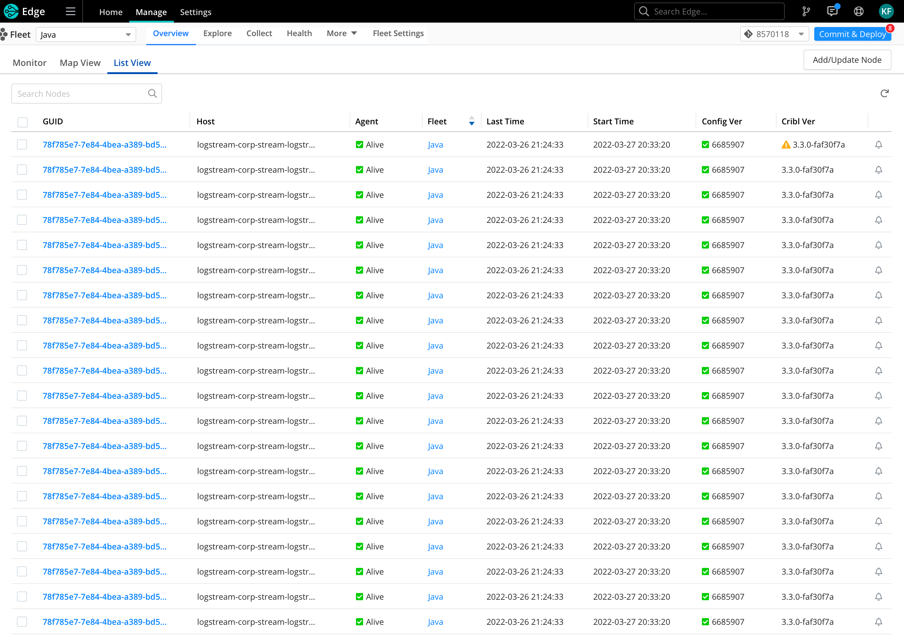 Edge Node list view