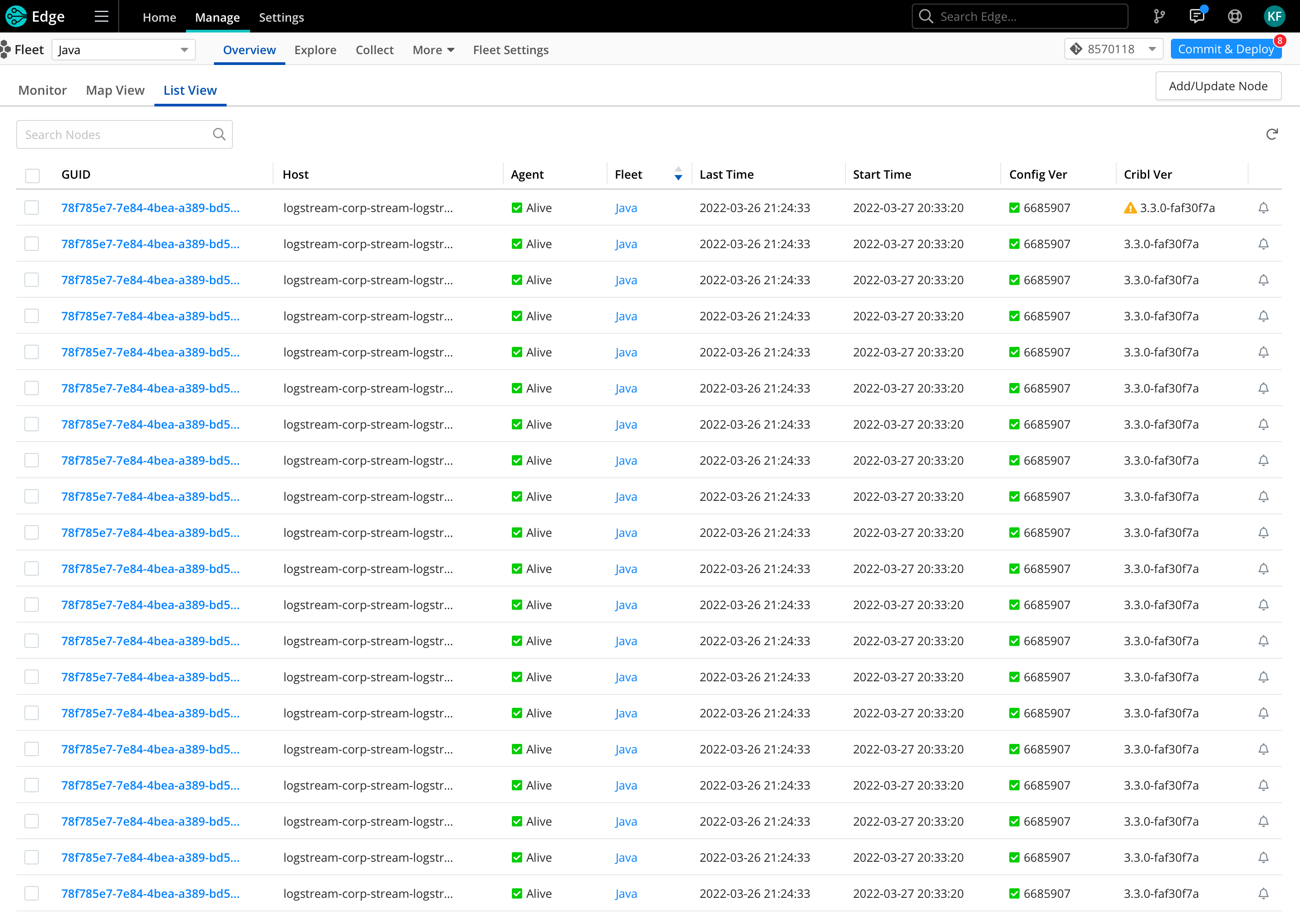 Edge Node list view