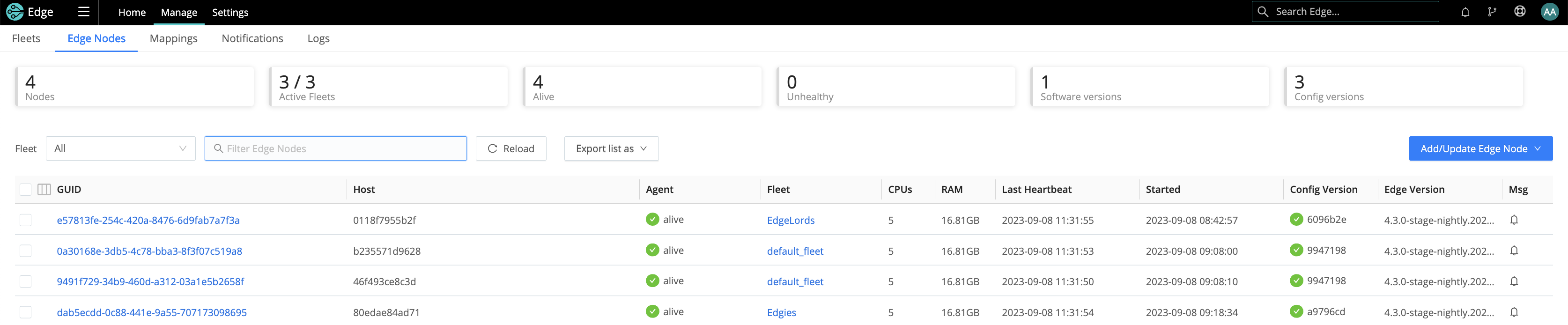 Edge Node tab