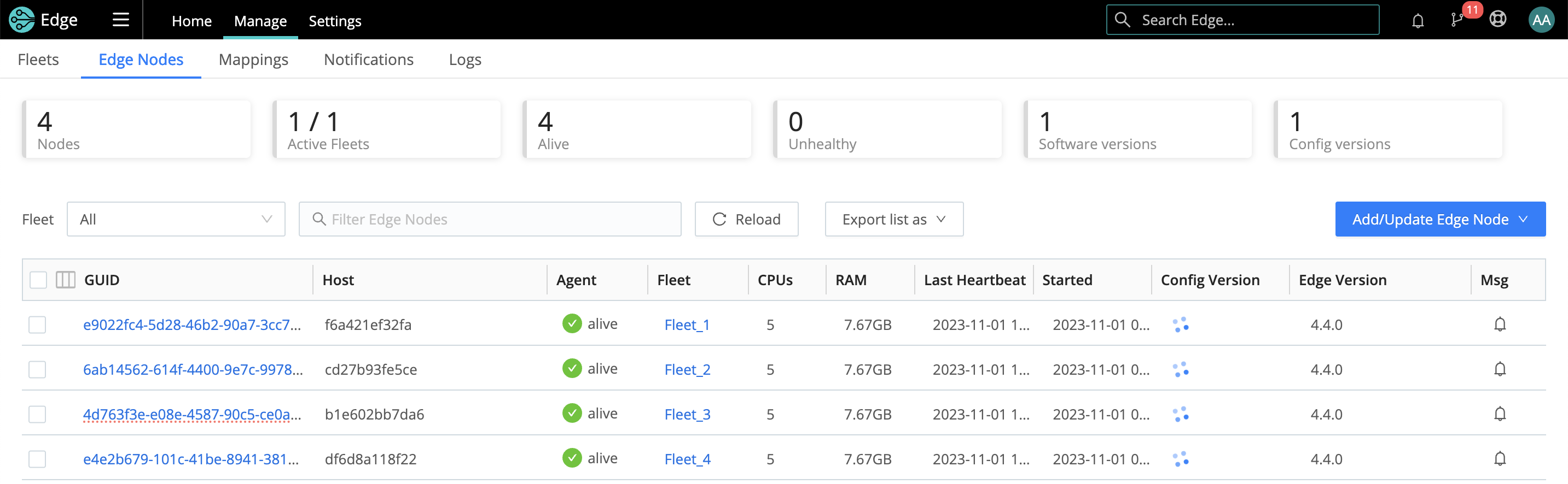 Edge Node tab