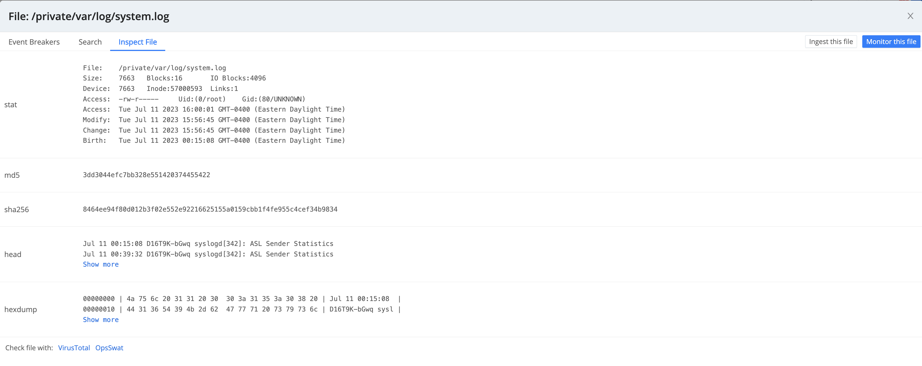 Inspect File tab