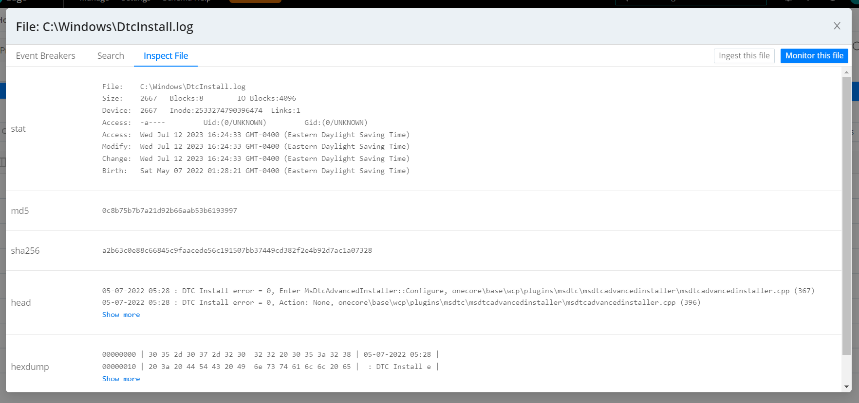 Inspect File tab