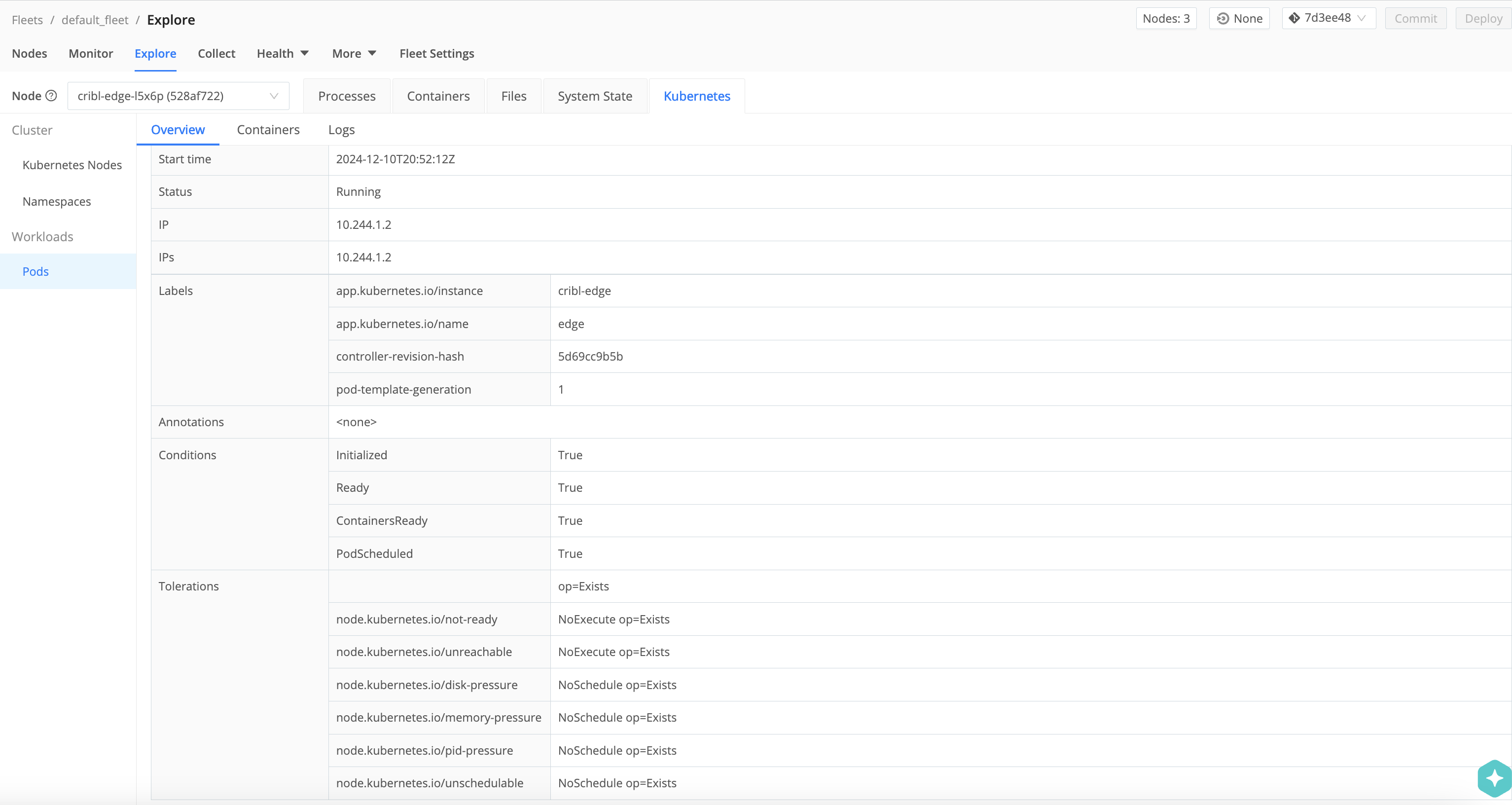 Pods: Overview tab