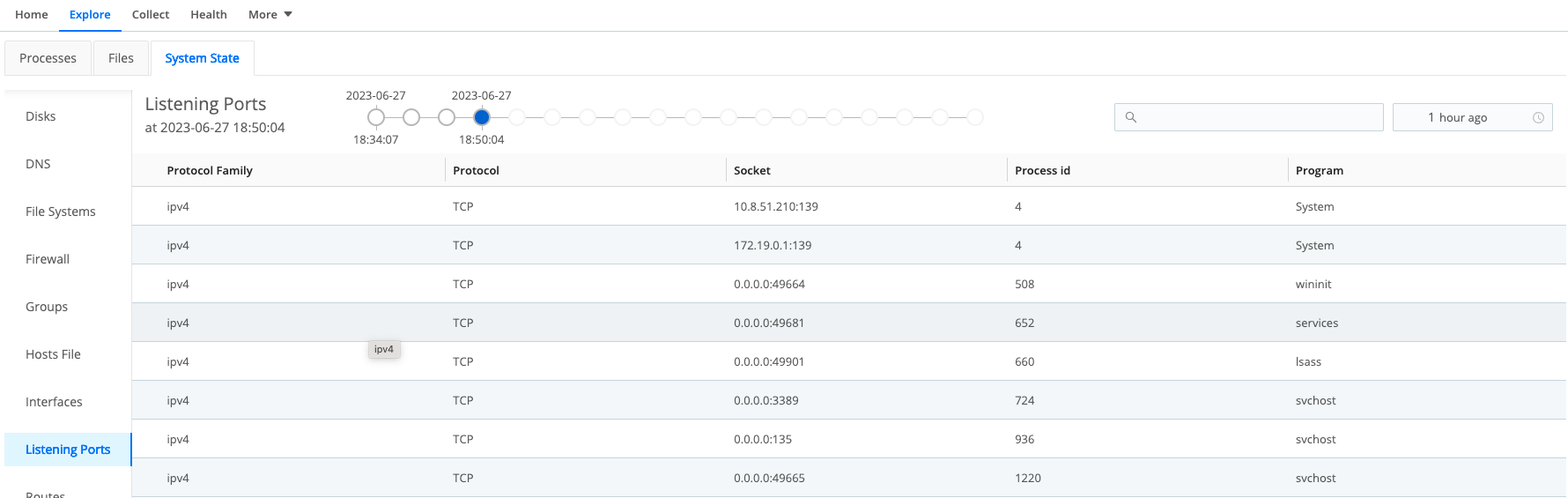 Listening Ports tab