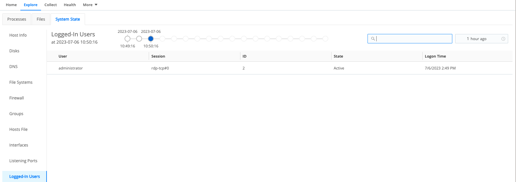 Logged-In Users tab