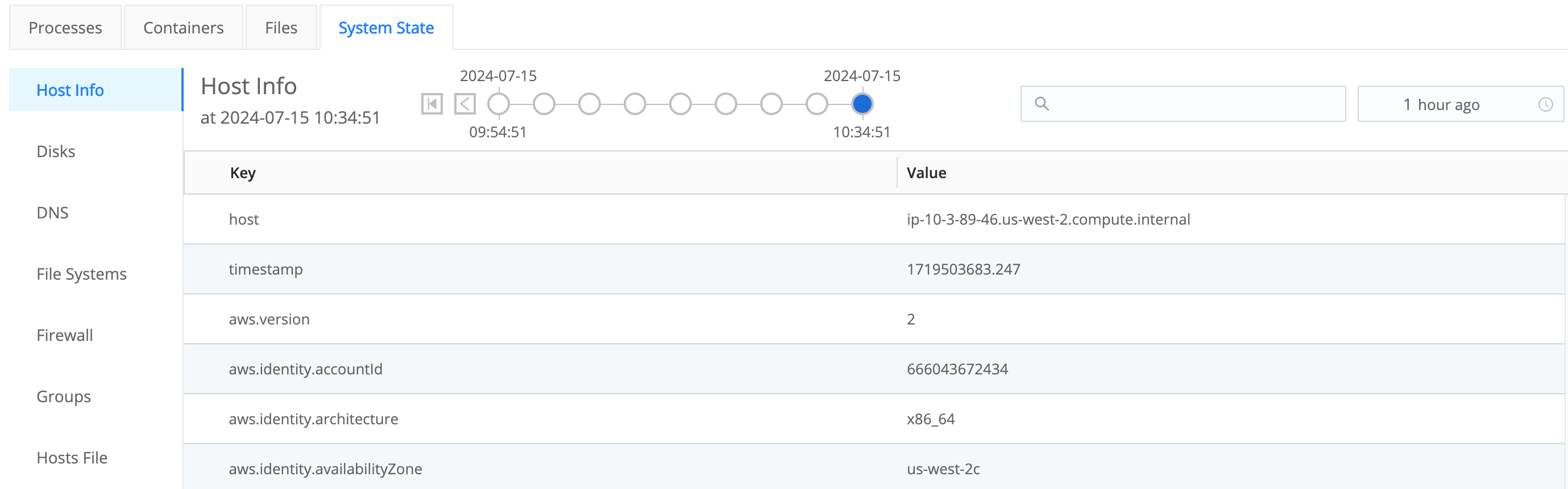 Host info/metadata collected