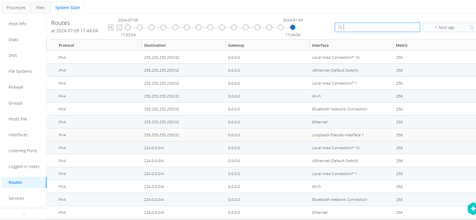 Routes tab