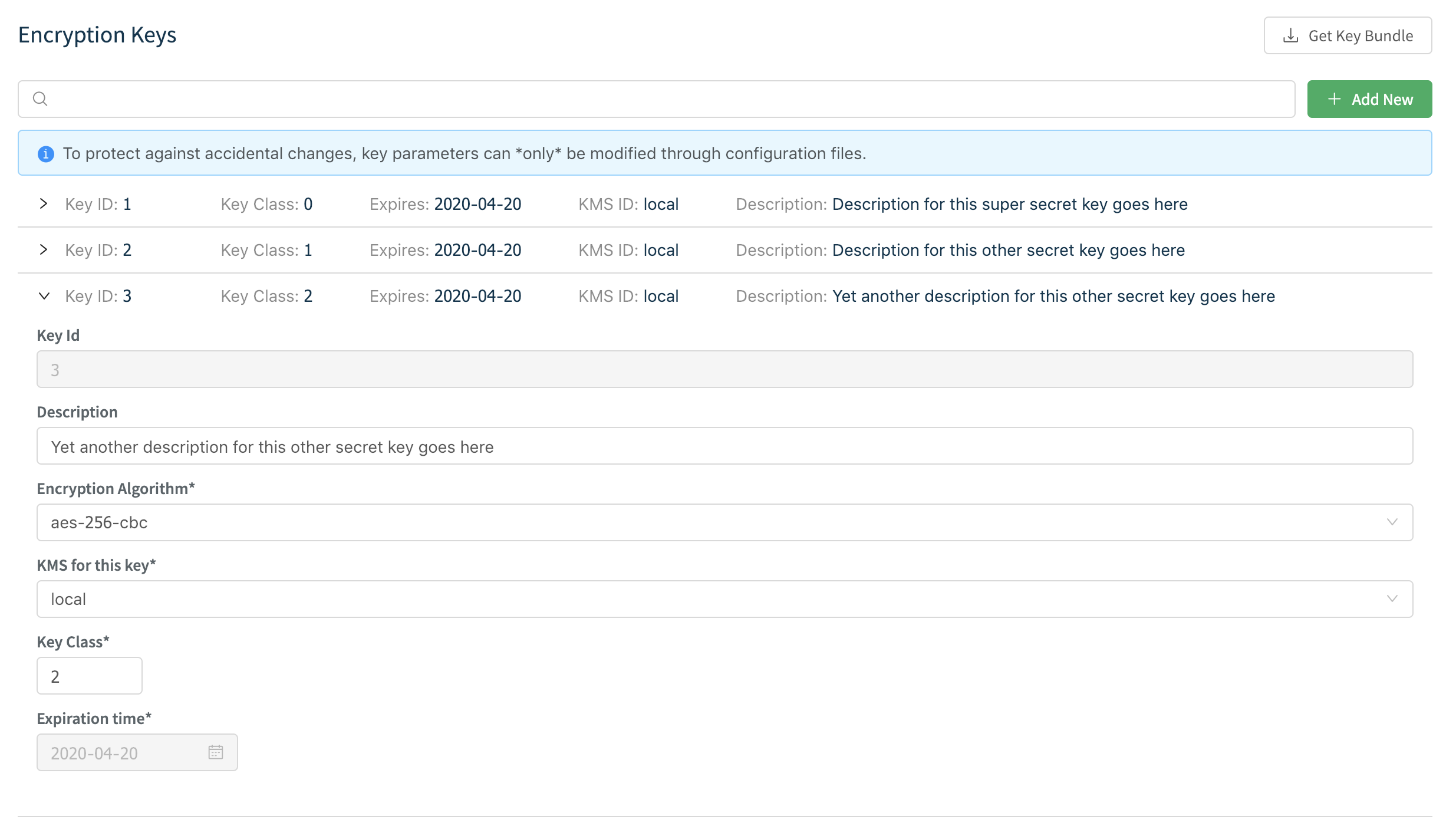 List or create keys through Cribl Stream’s UI