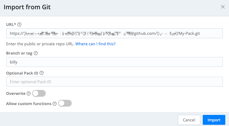 Importing a Pack from a Git repository
