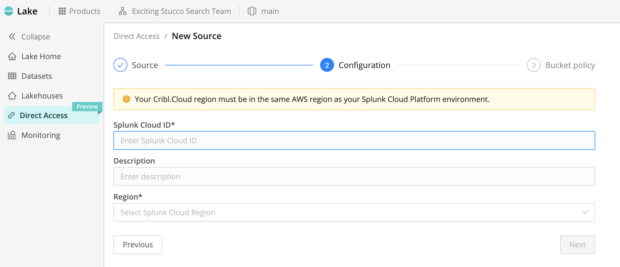 Configuring Cribl Lake matching bucket