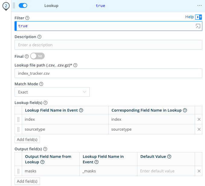 Lookup Function’s configuration