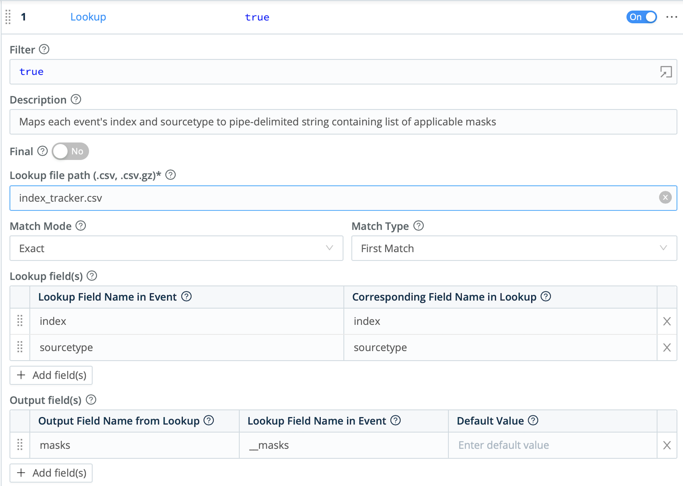 Lookup Function’s configuration