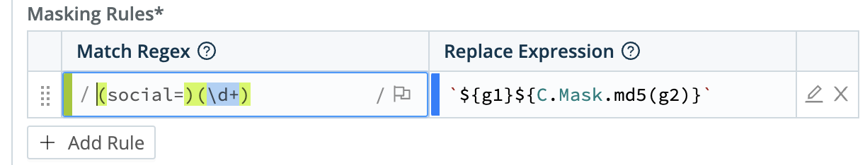 Entering a Masking Rule to hash Social Security numbers
