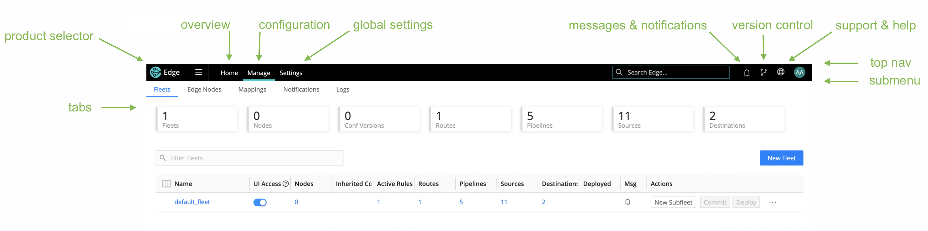 Cribl Edge 4.0 navigation