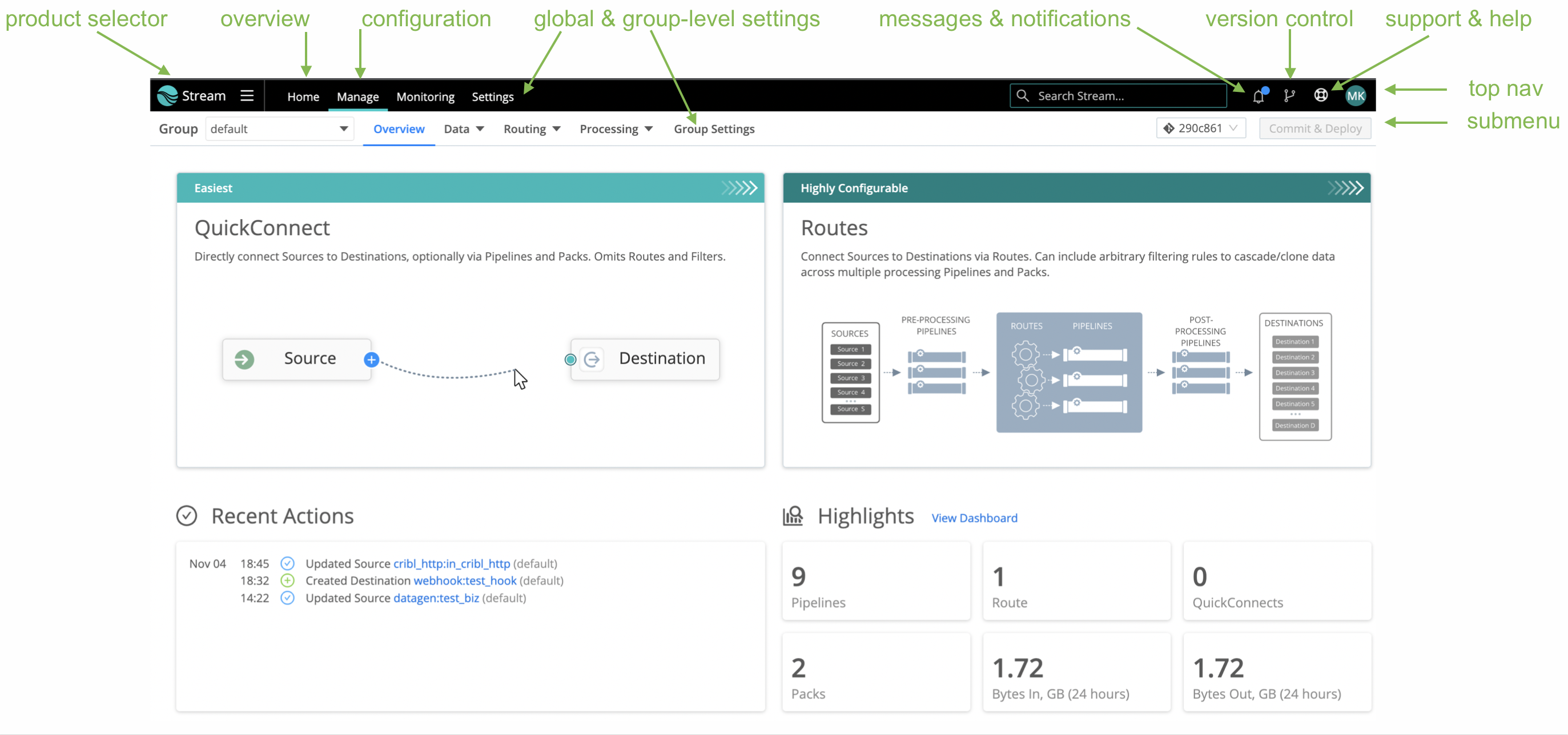 Cribl Stream 4.0 navigation