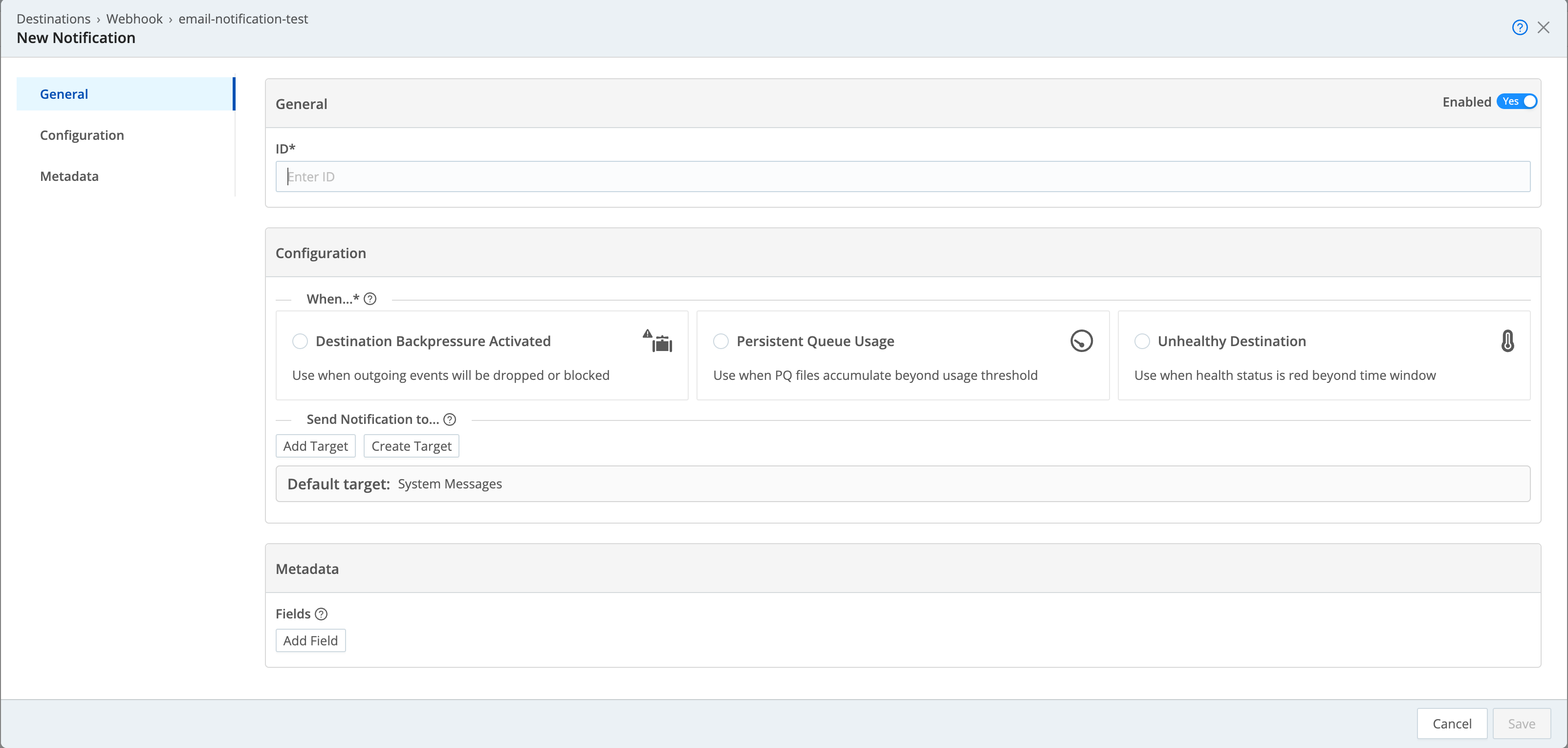 Configuring a Destination Notification