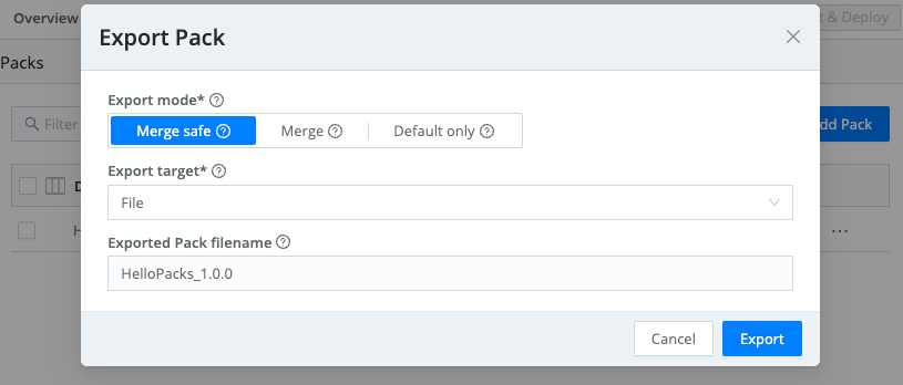 Exporting a Pack