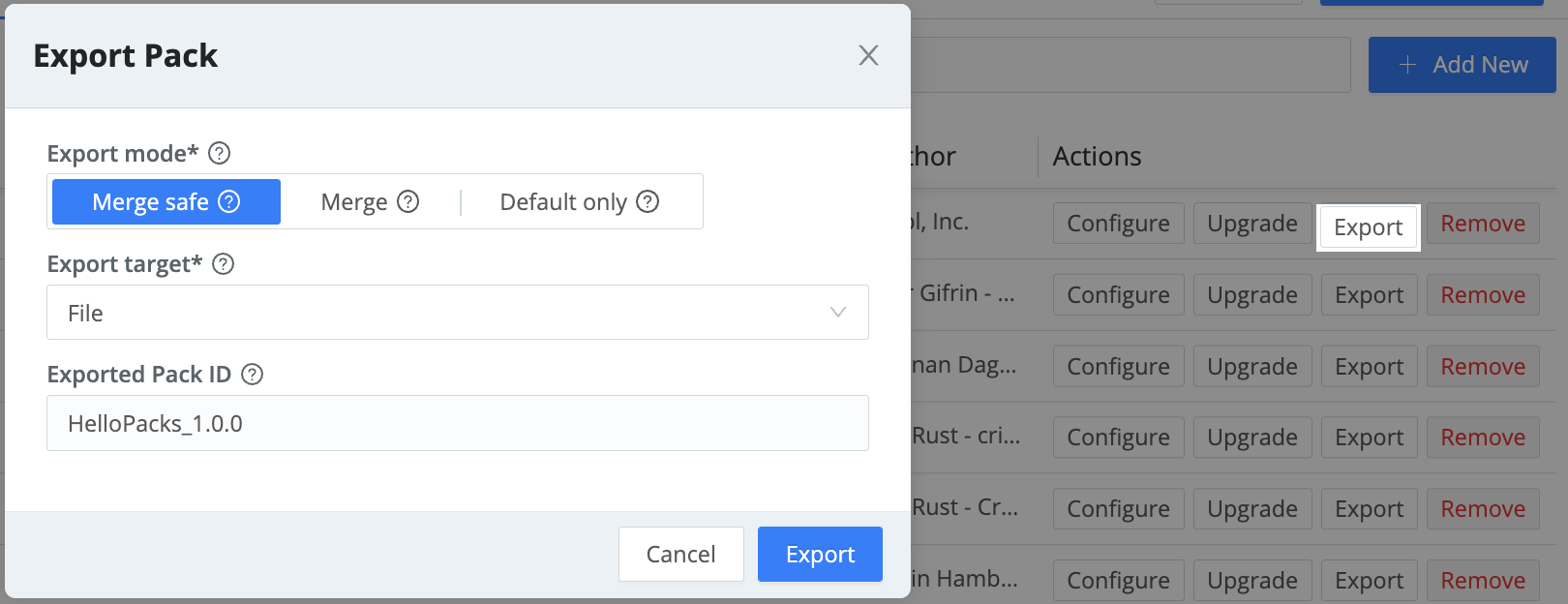 Exporting a Pack