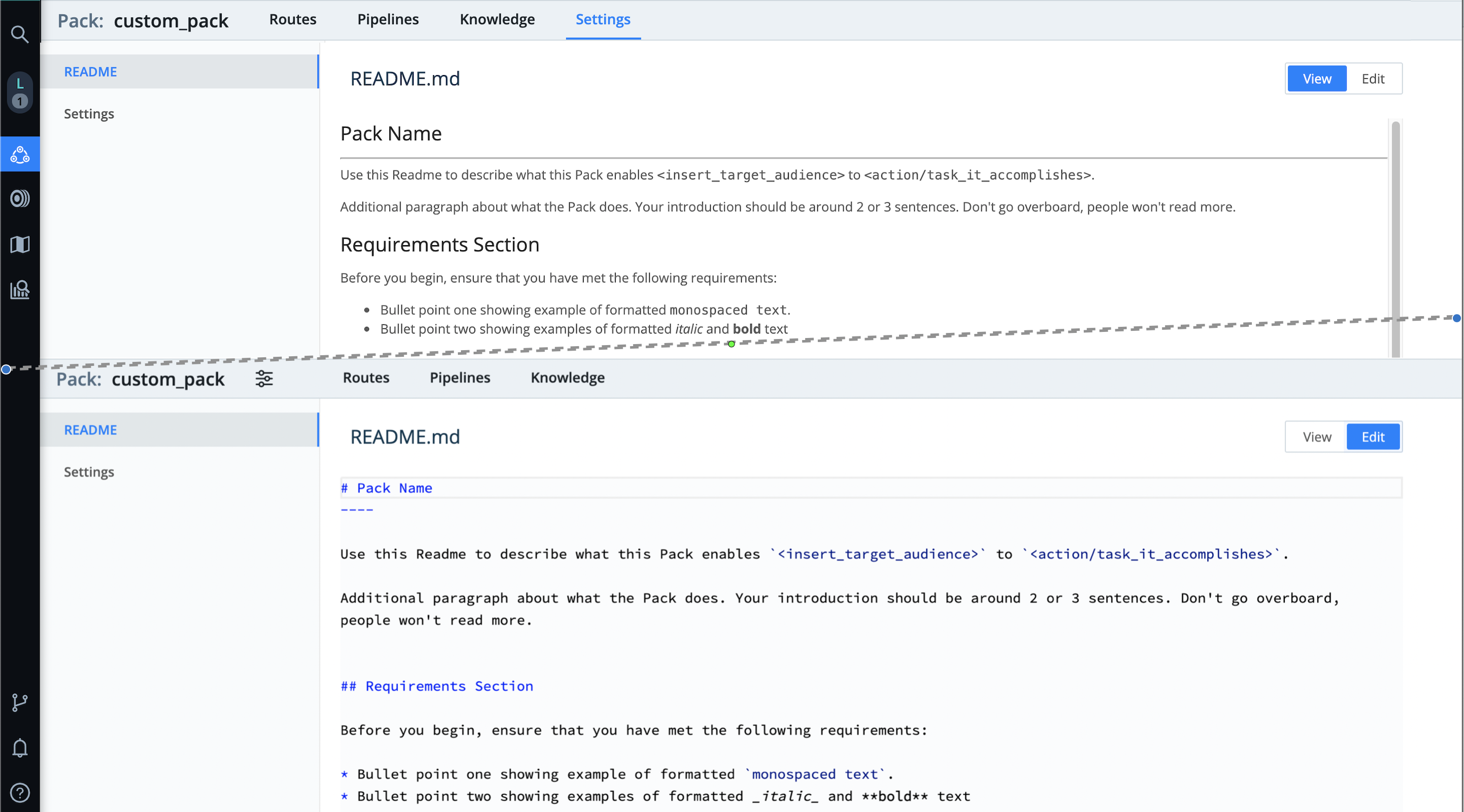 Editing Pack’s README