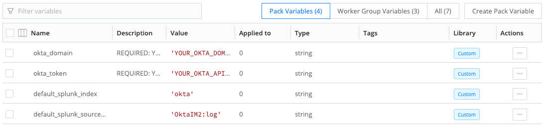 Available variables for the Okta Rest Collector IO Pack