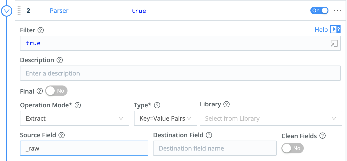 Parser configured to extract K=V pairs from _raw