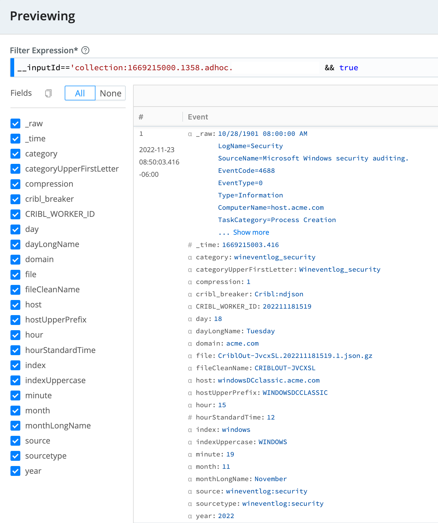 Event with path extractors’ transformations