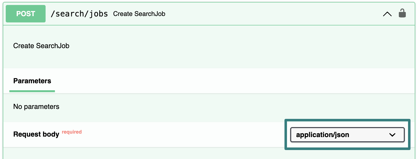 Location of the request body media type for an endpoint in the API Reference.