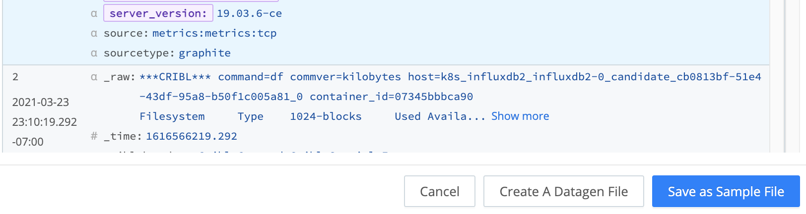 Saving sample data