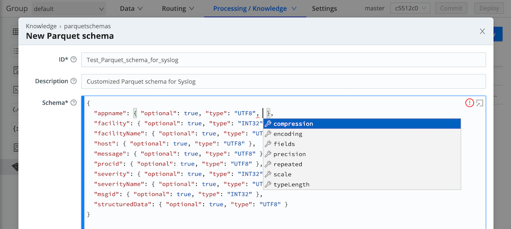 Creating a Parquet schema