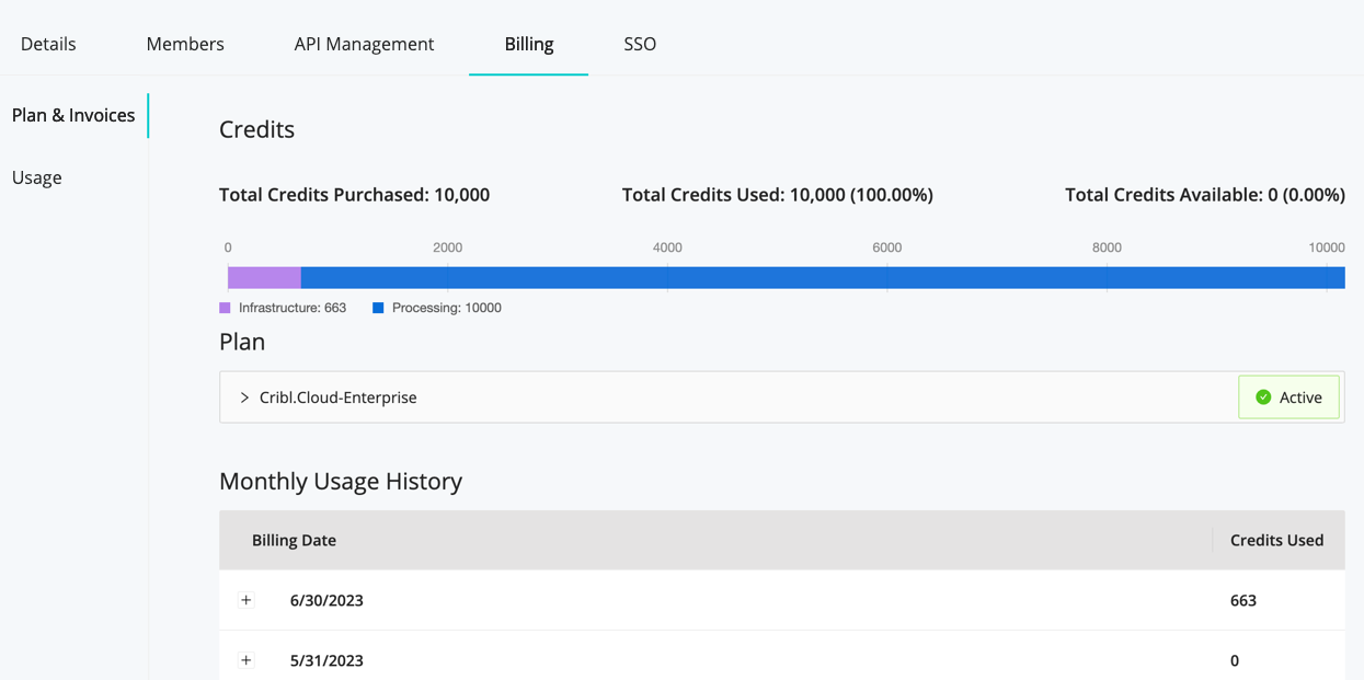 Billing > Plan & Invoices tab