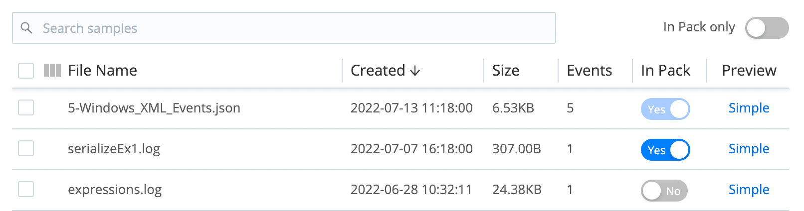 Sample file in Pack