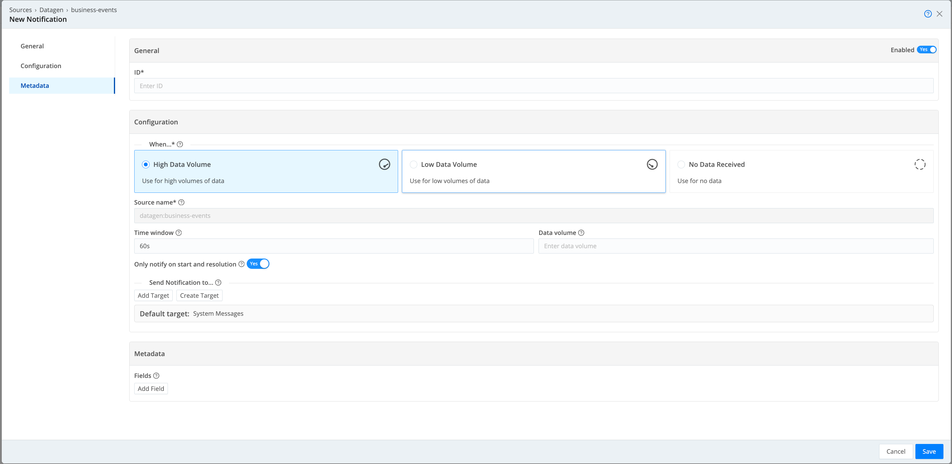 Configuring a High Data Volume Notification