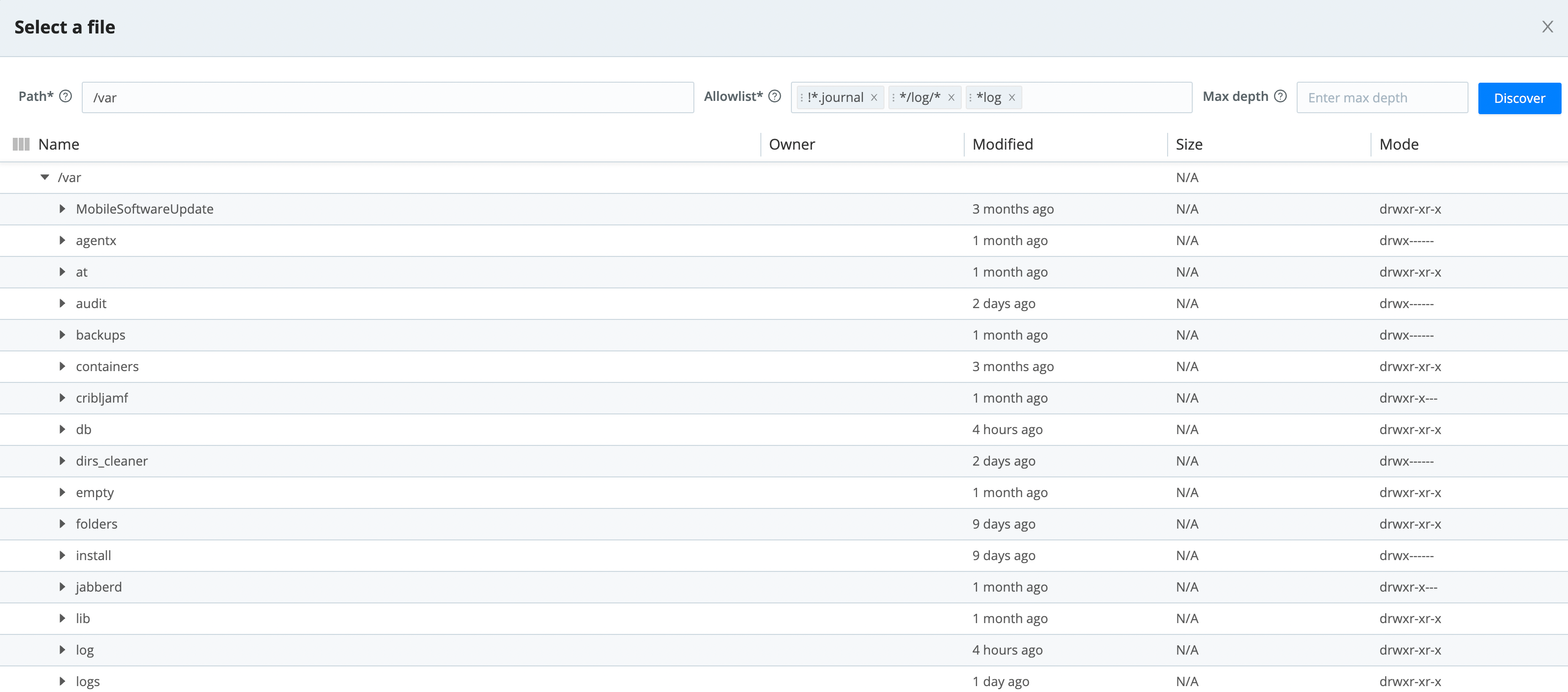 Select a file modal