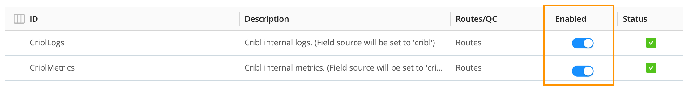 Cribl Internal Sources – Select to configure
