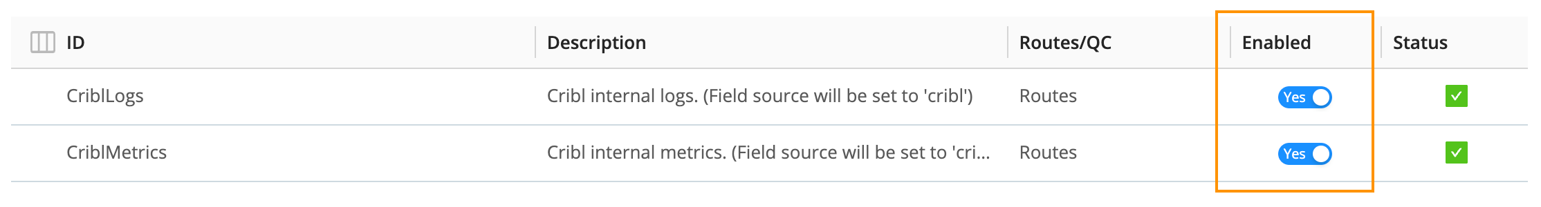 Cribl Internal Sources – click to configure