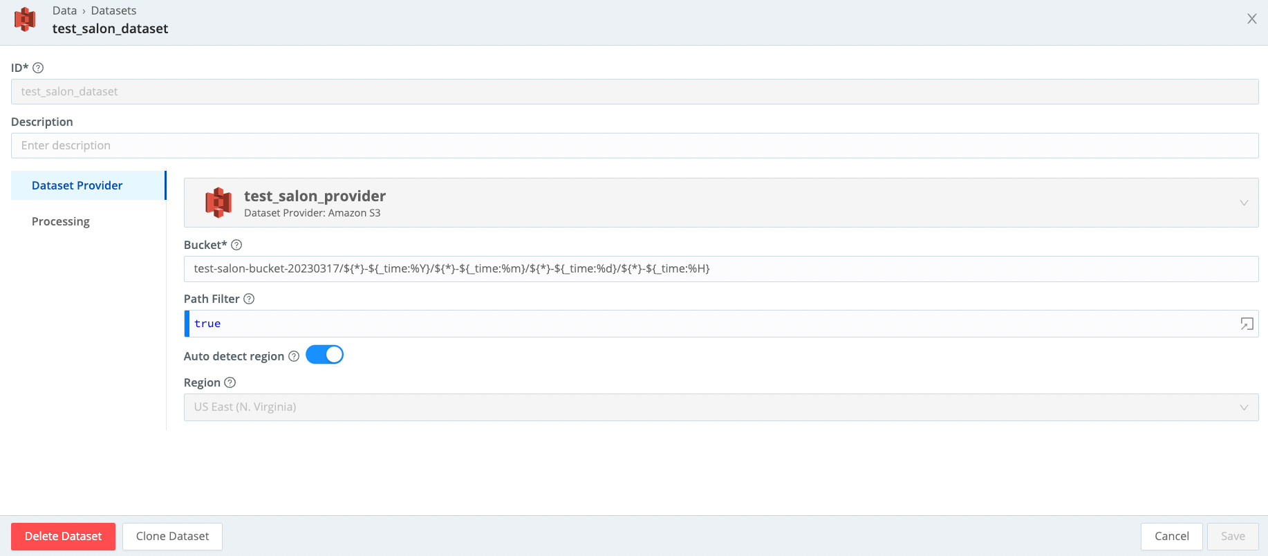 Lake Dataset configuration
