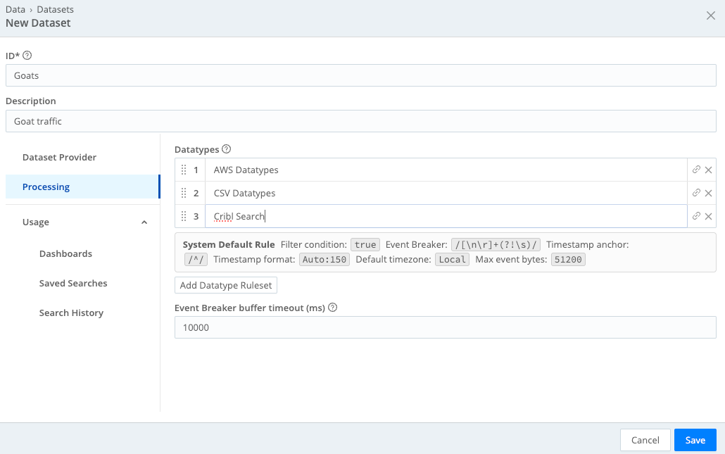 Dataset with wildcarded Datatype Rulesets