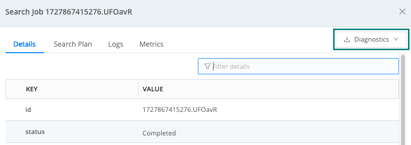 Diagnostics drop-down